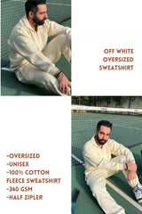 Off White Half Zipper Oversized Sweatshirt