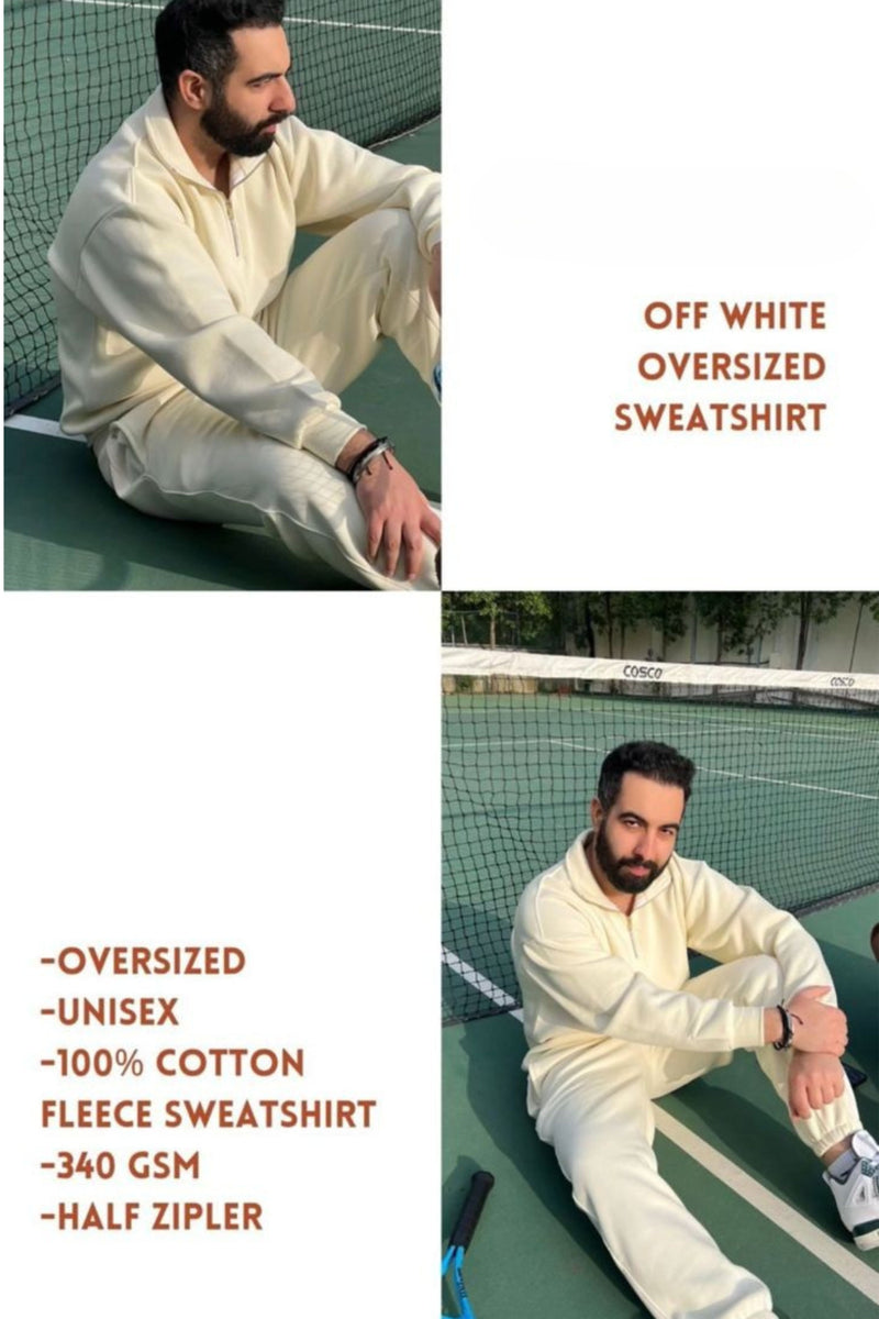 Off White Half Zipper Oversized Sweatshirt