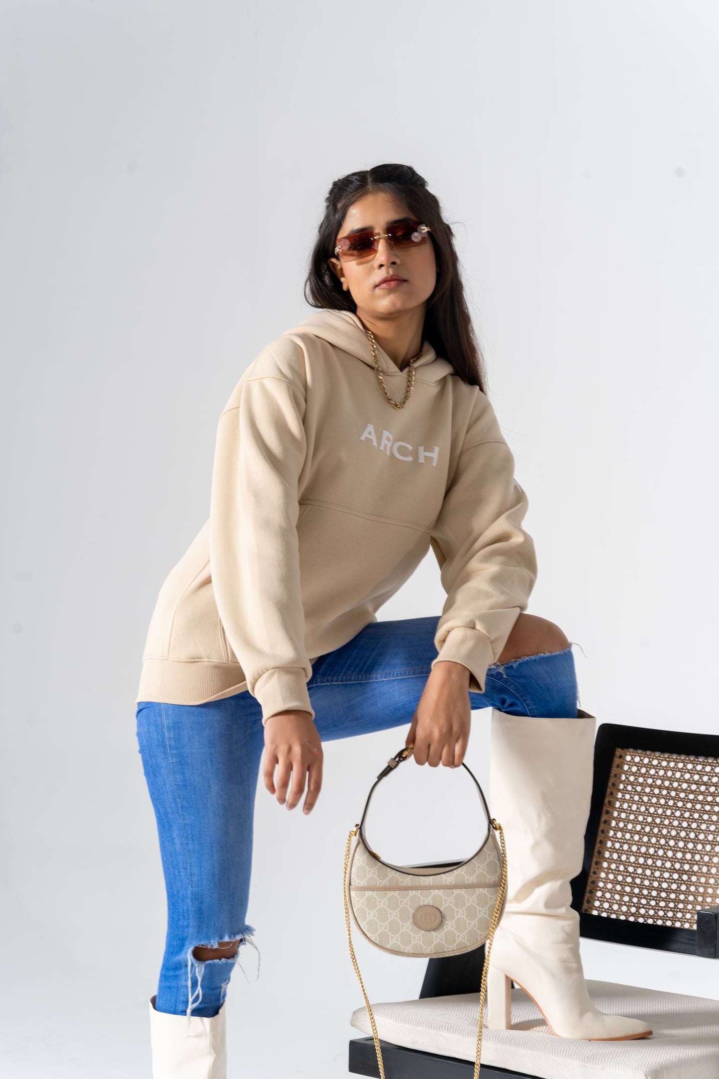 Arch Basic Beige Oversized Hoodie